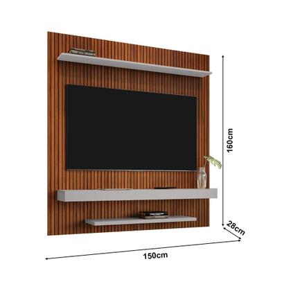 Imagem de Painel Sala Leme para Tv até 60 Polegadas 2 Prateleiras Ripado/off-white