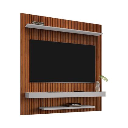 Imagem de Painel Sala Leme para Tv até 60 Polegadas 2 Prateleiras Ripado/off-white