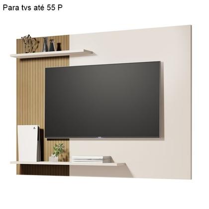 Imagem de Painel Sala Quarto TV Smart até 55 Polegadas Elena com prateleiras Cor Off white / Ripado - MJM Casa dos Moveis