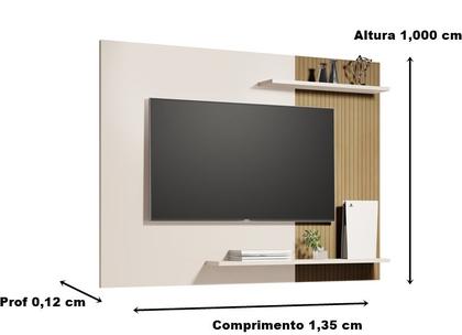 Imagem de Painel Sala Quarto TV Smart até 55 Polegadas Elena com prateleiras Cor Off white / Ripado - MJM Casa dos Moveis