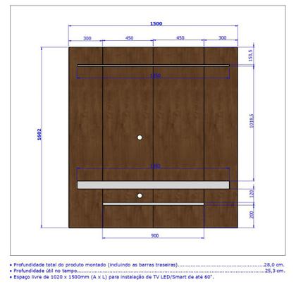 Imagem de Painel Suspenso Bechara Leme com pintura 3D largura de 1,50 metro para TV de ate 60 polegadas Naturalle OFF White
