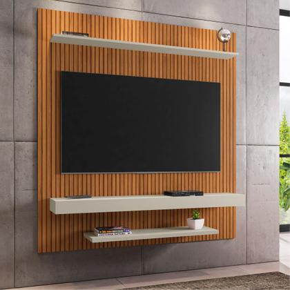 Imagem de Painel Suspenso Bechara Leme com pintura 3D largura de 1,50 metro para TV de ate 60 polegadas Naturalle OFF White