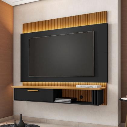 Imagem de Painel Suspenso Bechara Paris com LED pintura 3D largura de 1,60 metro para TV de até 65 polegadas Preto Fosco/Cinamomo