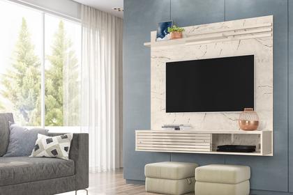 Imagem de Painel Suspenso Com Bancada Para Tv Até 55'' 2 Portas Frizz Sublime Calacata Off White - Madetec
