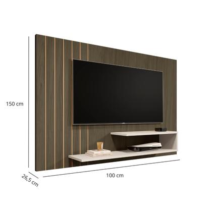Imagem de Painel Suspenso de Parede para sala com prateleiras design moderno MDF para tv até 50 polegadas Veneza