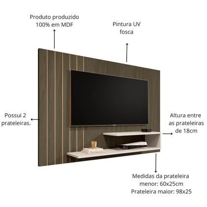 Imagem de Painel Suspenso de Parede para sala com prateleiras design moderno MDF para tv até 50 polegadas Veneza