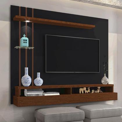Imagem de Painel Suspenso Eros Sala TV até 55 Polegadas C/ Iluminacao Preto/Canela