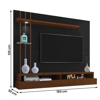 Imagem de Painel Suspenso Eros Sala TV até 55 Polegadas C/ Iluminacao Preto/Canela