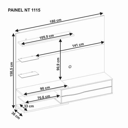 Imagem de Painel Suspenso Para TV 1 Porta 4 Prateleiras Luz LED Sala de Estar Off White e Marrom Madeira