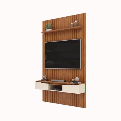 Imagem de Painel Suspenso Ripado Seko TV 55" Portas Basculantes Borda Chanfrada Freijó/OffWhite G18 - Gran Belo