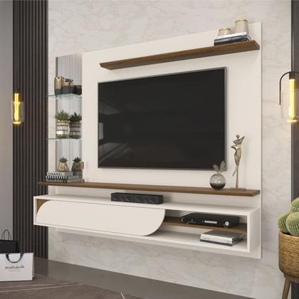 Imagem de Painel Suspenso Tv 60 Pol 180 cm Ravi Off White Freijó DJ Moveis