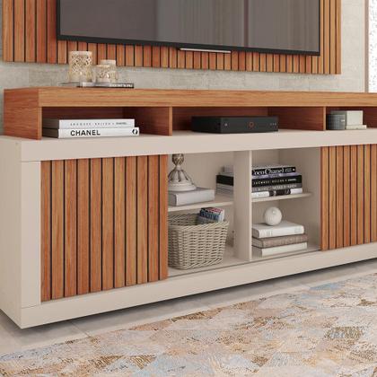 Imagem de Painel TV 60 Pol 180cm e Bancada com Rodízio Sala Navel Freijó/Off White C01 - D'Rossi