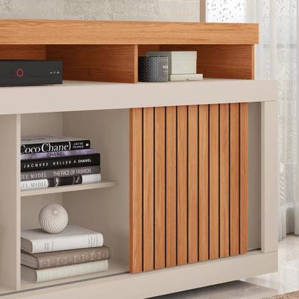 Imagem de Painel TV 60 Pol 180cm e Bancada com Rodízio Sala Navel Freijó/Off White C01 - D'Rossi