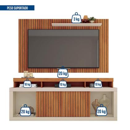 Imagem de Painel TV 60 Pol 180cm e Bancada com Rodízio Sala Navel Freijó/Off White C01 - D'Rossi