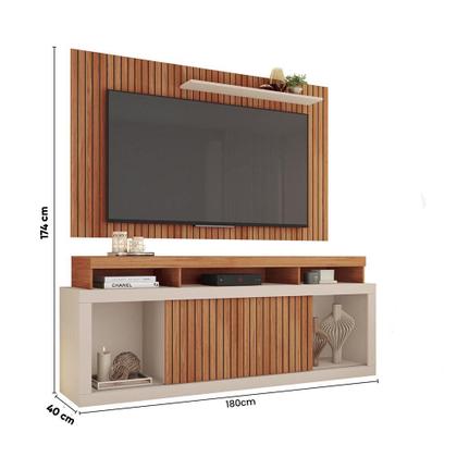 Imagem de Painel TV 60 Pol 180cm e Bancada com Rodízio Sala Navel Freijó/Off White C01 - D'Rossi
