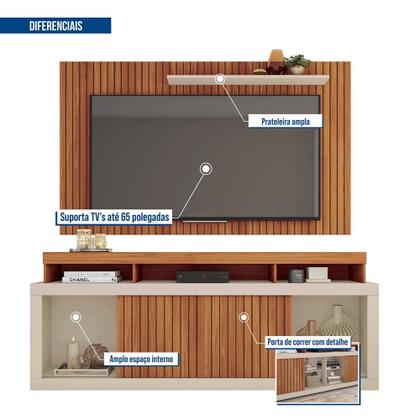 Imagem de Painel TV 60 Pol 180cm e Bancada com Rodízio Sala Navel Freijó/Off White C01 - D'Rossi