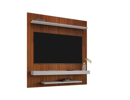 Imagem de Painel Tv 60 Polegadas Atlas Ripado De Madeira Sala De Estar Sala De TV MDF 150cm Com Prateleiras