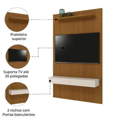 Imagem de Painel TV Até 55" Ripado Egeo Com Nicho 1,35m Cedro