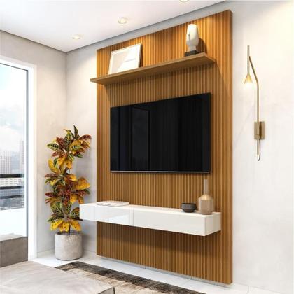 Imagem de Painel TV Até 55" Ripado Egeo Com Nicho 1,35m Cedro
