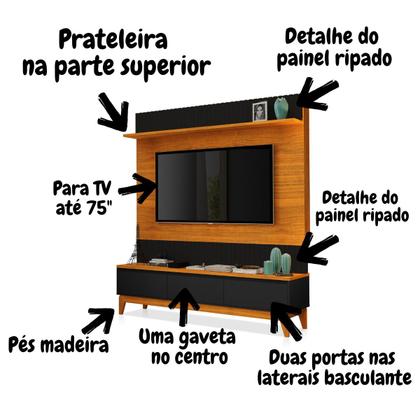 Imagem de Painel TV Quarto Grande Ripado Para TV 75 Polegadas Antalya