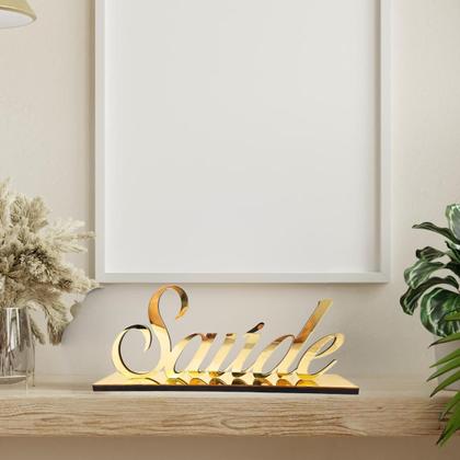 Imagem de Palavra Decorativa com Base - Saúde Dourado - Enfeite para Sala Rack