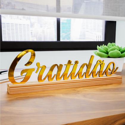 Imagem de Palavra Gratidão Em Acrílico Dourado Espelhado P/ Decoração 