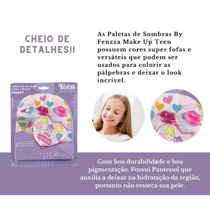 Imagem de Paleta de Sombras C/ Batom E Gloss Heart Maquiagem Make-Up Teen Infantil - Fenzza