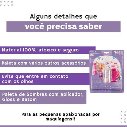 Imagem de Paleta de Sombras C/ Batom E Gloss Heart Maquiagem Make-Up Teen Infantil - Fenzza