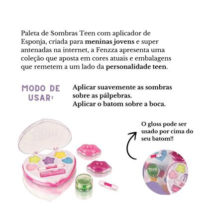 Imagem de Paleta de Sombras C/ Batom E Gloss Heart Maquiagem Make-Up Teen Infantil - Fenzza