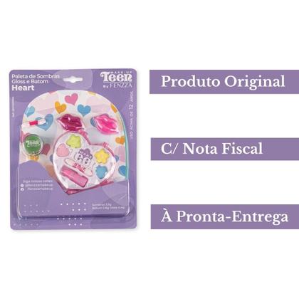 Imagem de Paleta de Sombras C/ Batom E Gloss Heart Maquiagem Make-Up Teen Infantil - Fenzza