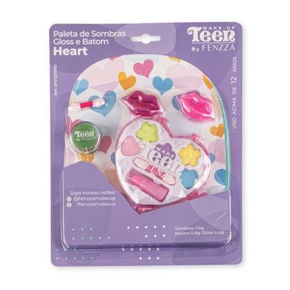 Imagem de Paleta de Sombras C/ Batom E Gloss Heart Maquiagem Make-Up Teen Infantil - Fenzza