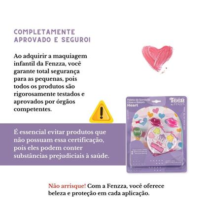 Imagem de Paleta de Sombras C/ Batom E Gloss Heart Maquiagem Make-Up Teen Infantil - Fenzza