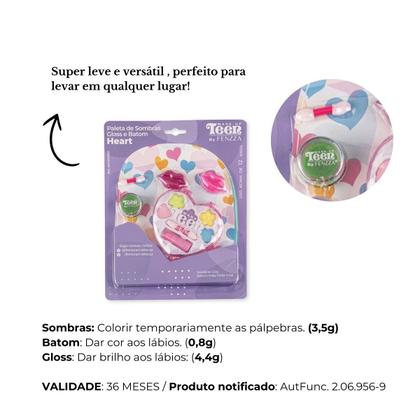 Imagem de Paleta de Sombras C/ Batom E Gloss Heart Maquiagem Make-Up Teen Infantil - Fenzza