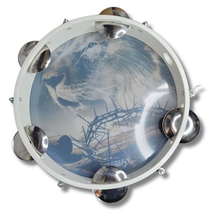 Imagem de Pandeiro 10 Abs Branco Pele Sintética Leão E Coroa Spanking