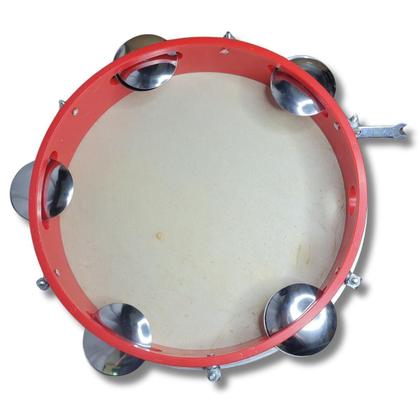 Imagem de Pandeiro 10 Abs Vermelho Pele Couro Natural Vanguarda