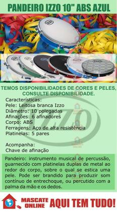 Imagem de Pandeiro 10" Izzo 6467 - ABS Azul com Pele Leitosa Branca - samba pagode