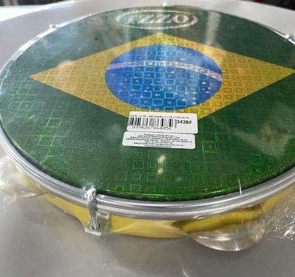 Imagem de Pandeiro 10 polegadas abs amarelo com pele bandeira do  brasil 3438am
