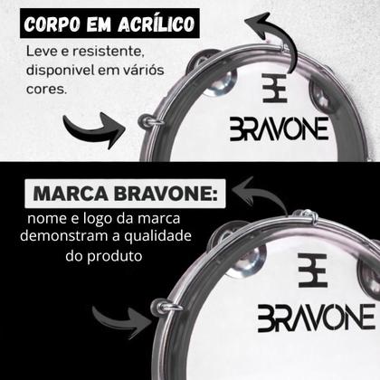 Imagem de Pandeiro 8 Polegadas Bravone Preto ABS Pele Cristal Platinelas Inox Leve para Iniciantes