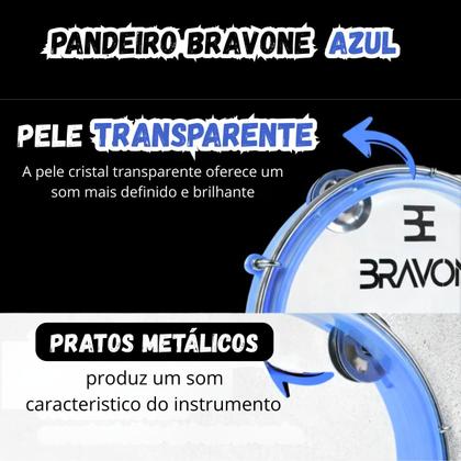 Imagem de Pandeiro Bravone Azul 8 Polegadas Abs Pele Cristal Fácil de Tocar