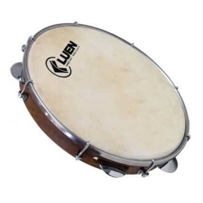 Imagem de Pandeiro Luen Pele Animal Madeira Natural  - 10 Polegadas Profissional 