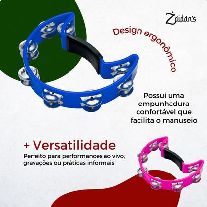 Imagem de Pandeiro Meia Lua Profissional Pandeirola de Mão Colorida Instrumento Percussão Musical Em ABS Zaidans