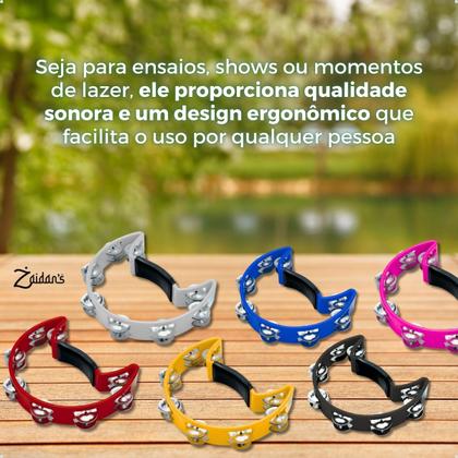 Imagem de Pandeiro Meia Lua Profissional Pandeirola de Mão Colorida Instrumento Percussão Musical Em ABS Zaidans