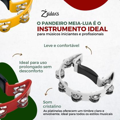 Imagem de Pandeiro Meia Lua Profissional Pandeirola de Mão Colorida Instrumento Percussão Musical Em ABS Zaidans