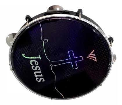 Imagem de Pandeiro Profissional 10 Pele Holográfica Jesus Corpo Abs