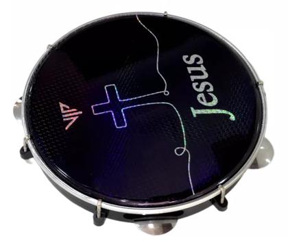 Imagem de Pandeiro Profissional 10 Pele Holográfica Jesus Corpo Abs