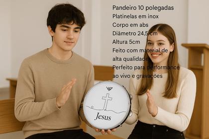 Imagem de Pandeiro Profissional 10 Pol Pele Leitosa Vip Jesus