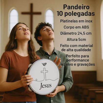 Imagem de Pandeiro Profissional 10 Pol Pele Leitosa Vip Jesus