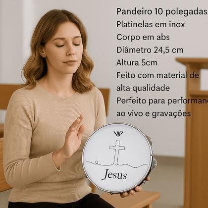 Imagem de Pandeiro Profissional 10 Pol Pele Leitosa Vip Jesus