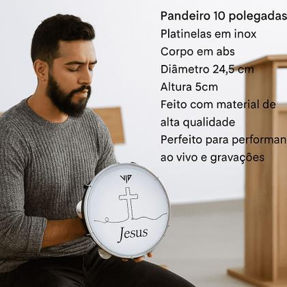 Imagem de Pandeiro Profissional 10 Pol Pele Leitosa Vip Jesus