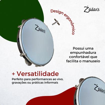 Imagem de Pandeiro Profissional 10 Polegadas Abs Preto Pele Leitosa Nylon Samba Zaidans